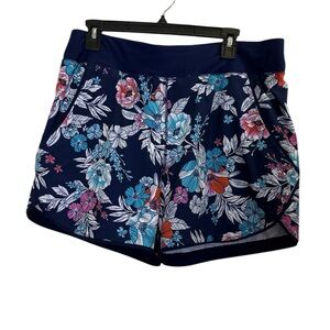 Lands' End Navy Floral Women's Beach Board Shorts Sz 12